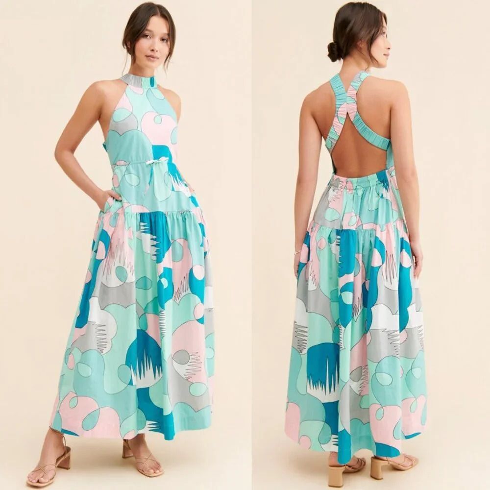 Free People SWF Highneck Cross Back Midi Dress Size Small $399